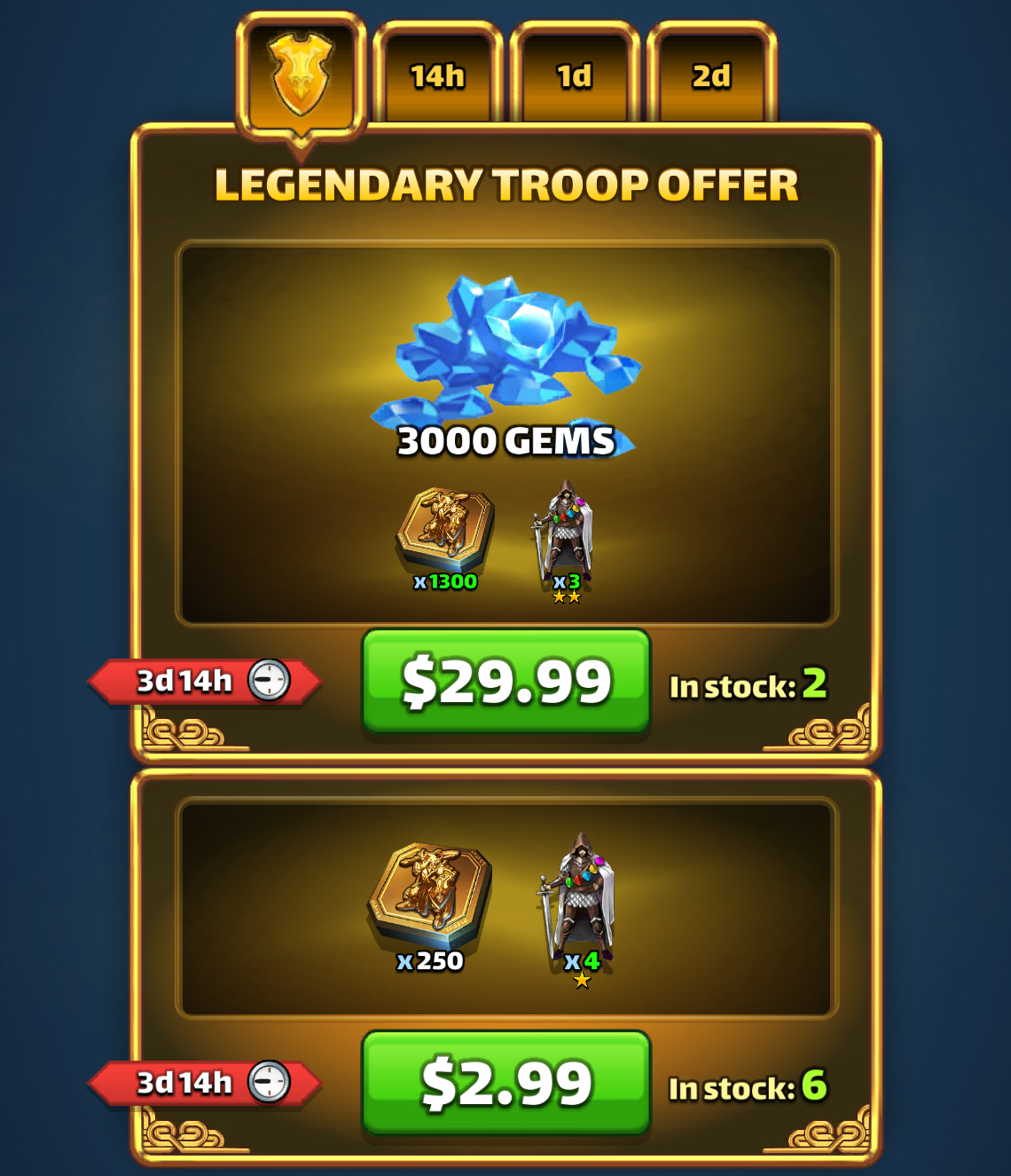 Legendary Troop Offer Day 1 bonus