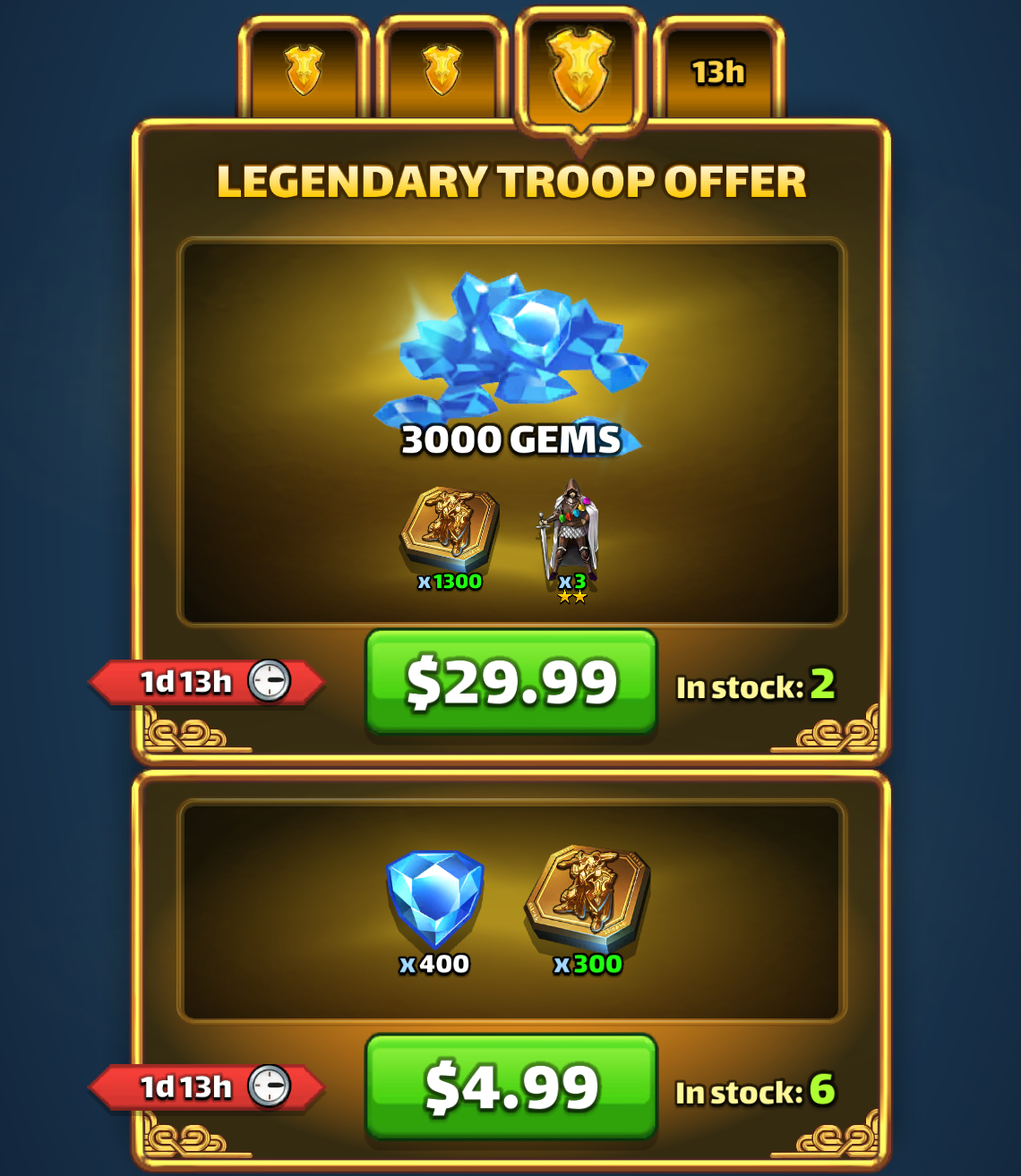 Legendary Troop Offer Day 3 bonus